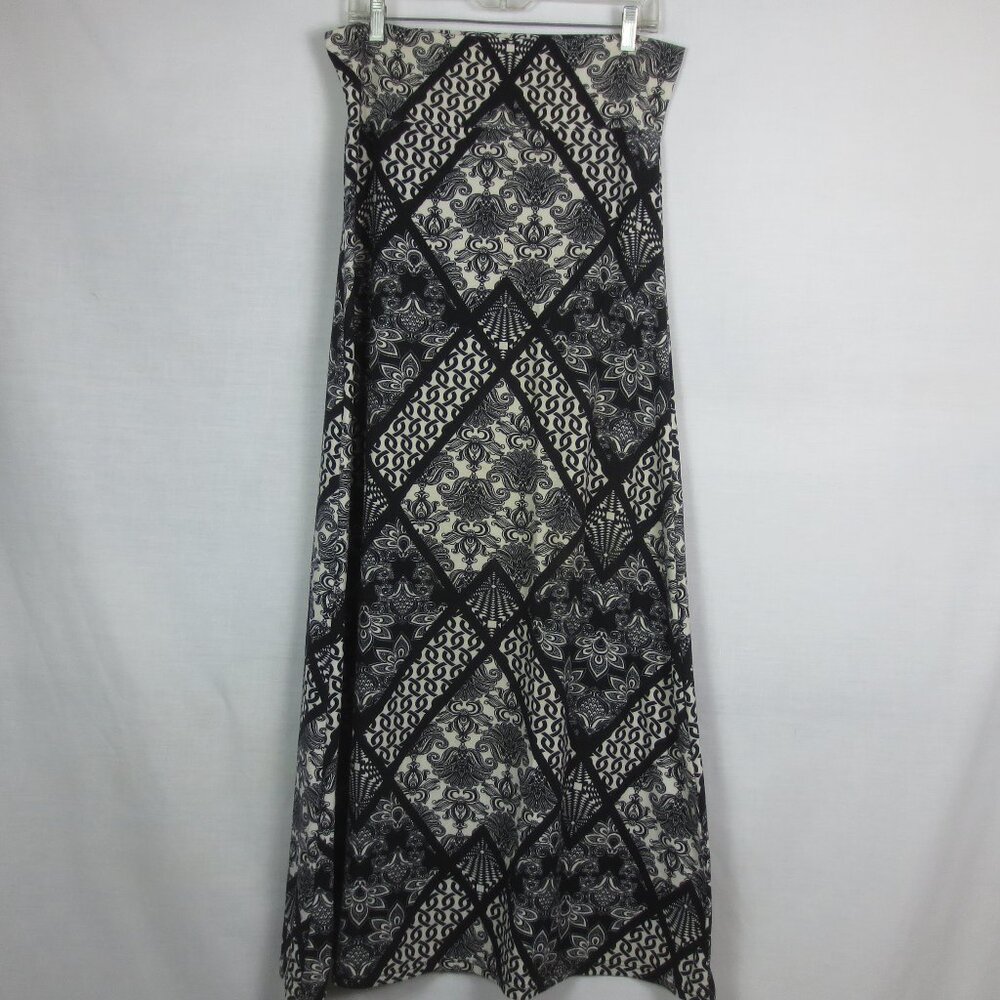 NEW Hot Kiss Skirt Black Cream Boho Block Floral Print Maxi A-Line Size L-XL